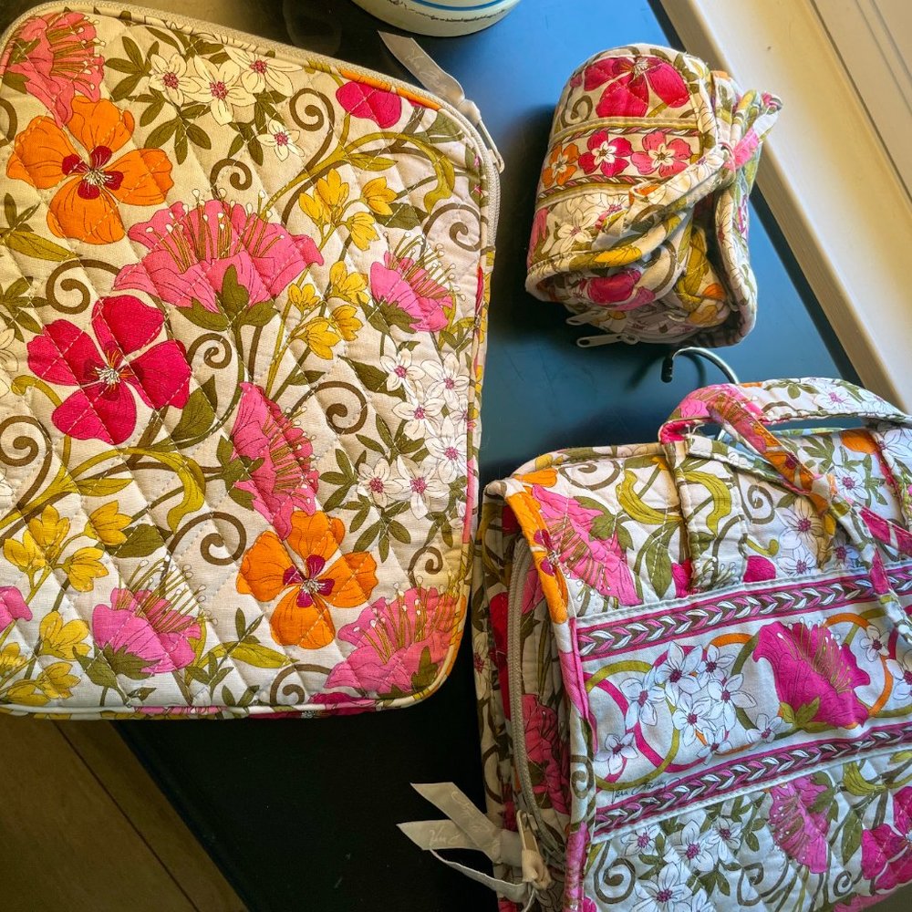 3 Piece Vera Bradley Travel Set - Toiletries bag, Jewelry organizer, Tablet case